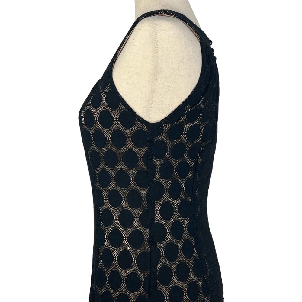 Agb SLEEVELESS POLKA DOT LACE OVERLAY ROUND NECK SHIFT DRESS BLACK/BEIGE 16 EUC - Picture 6 of 15